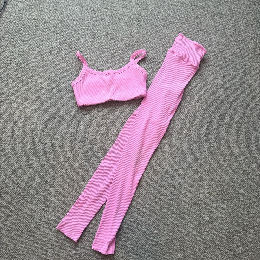 Year of Ours Pink High-Waisted Leggings and Bra